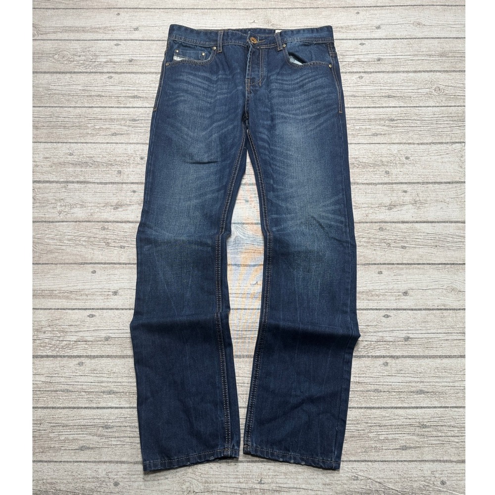 Diesel Jeans Men's 32 Blue Dark Wash Vintage Denim Straight Leg Slim Whiskered